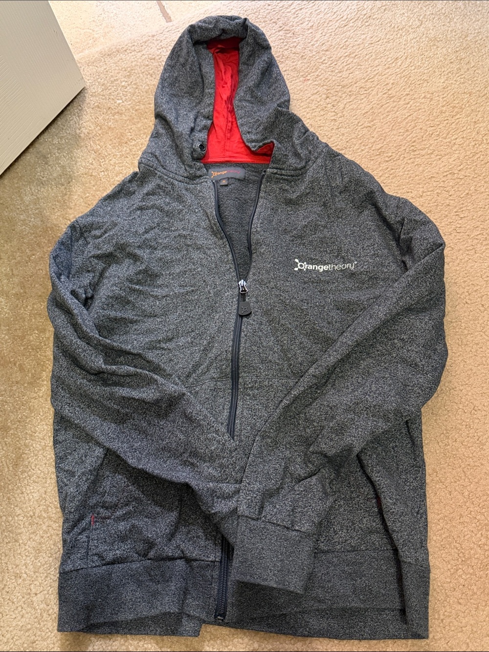 Orangetheory Heather Charcoal Hoodie with Red Hood Lining